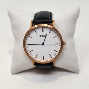 Bjorn Watch Co Men Andy Watch Wristwatch Black Leather Strap Gold Tone Casual